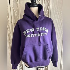 NYU New York University Hoodie Sweatshirt Crop Length Purple Violet size XL